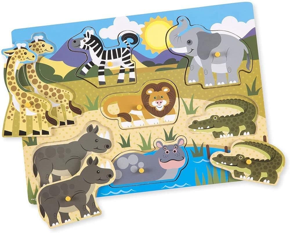 Melissa & Doug Quebra-cabeças de encastre de madeira, safari, jogo clássico educacional, brinquedos de madeira, brinquedo de desenvolvimento e aprendizagem para meninos e meninas dos 2 aos 4 anos