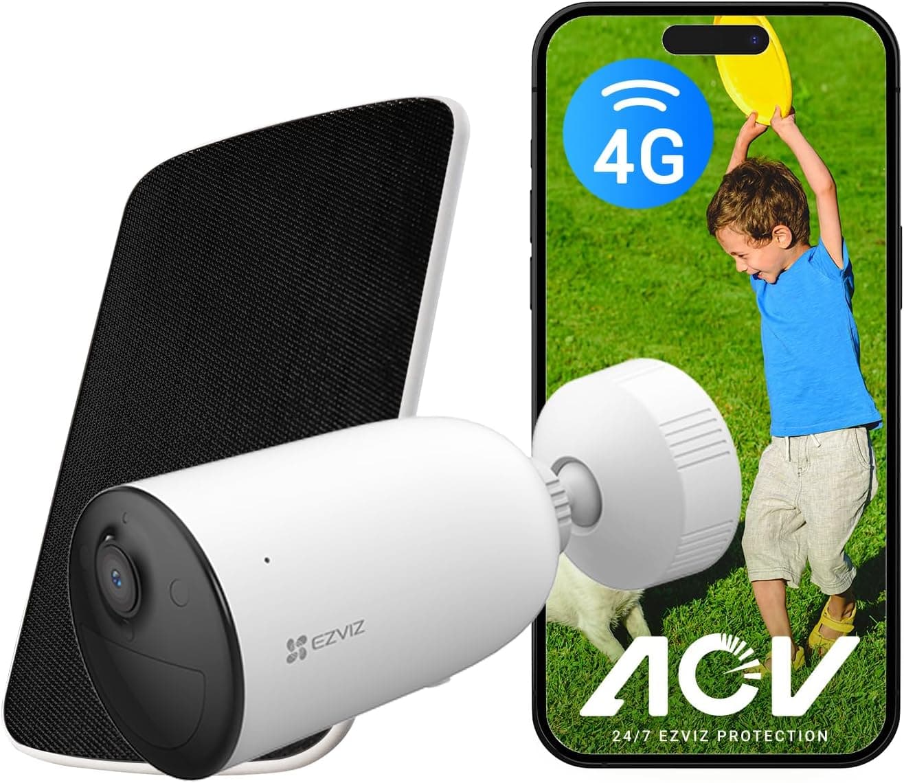 EZVIZ CB3 Kit 4G Câmara de vigilância exterior 2K com bateria recarregável 5200 mAh, modo AOV, deteção de pessoa/veículo, visão noturna em cores, áudio bidirecional, defesa ativa