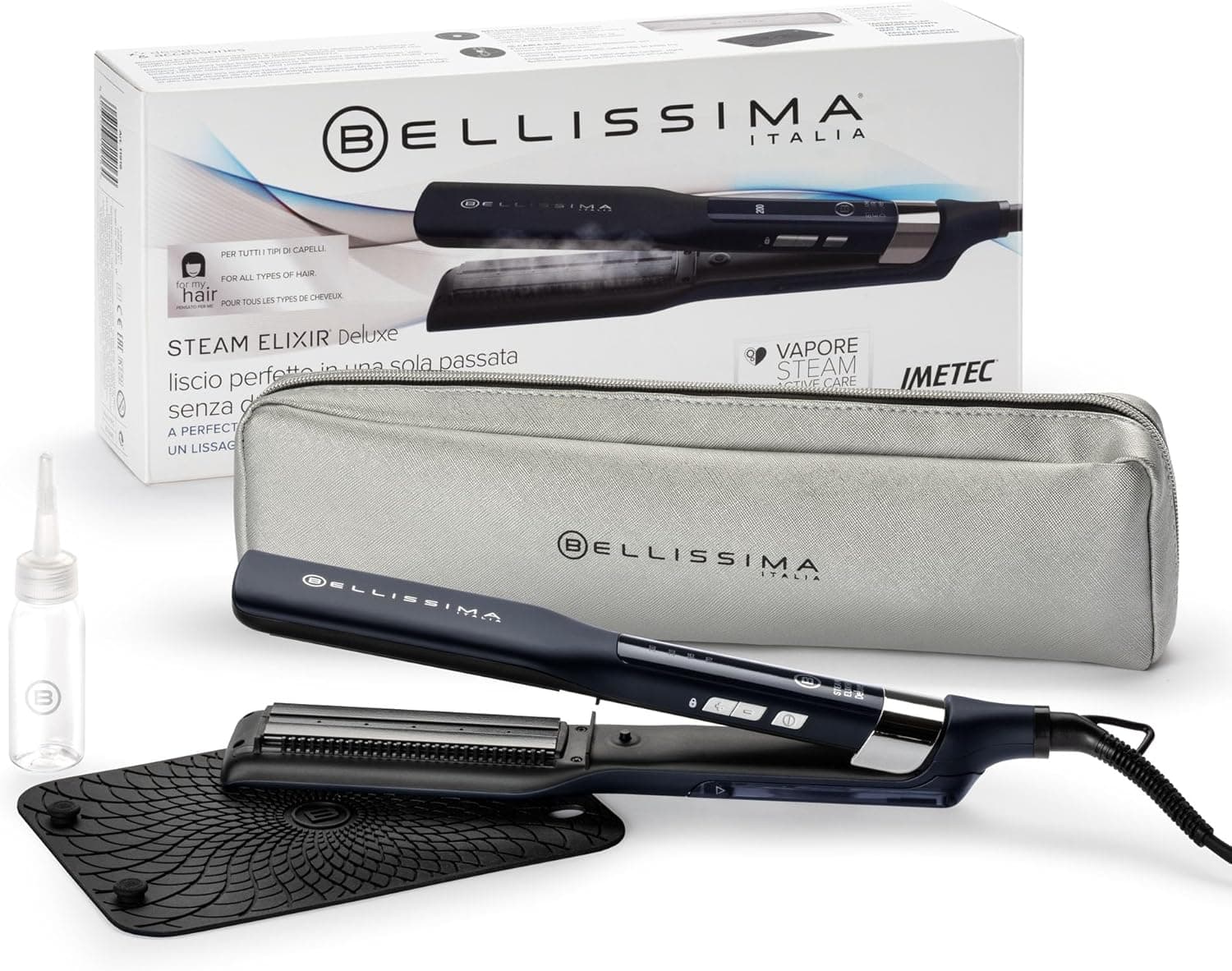 Bellissima Steam EliSJFS Deluxe Ferro de alisamento, liso o cabelo num só passo sem danos, revestimento de cerâmica e queratina , aquecimento rápido, 4 temperaturas, design redondo