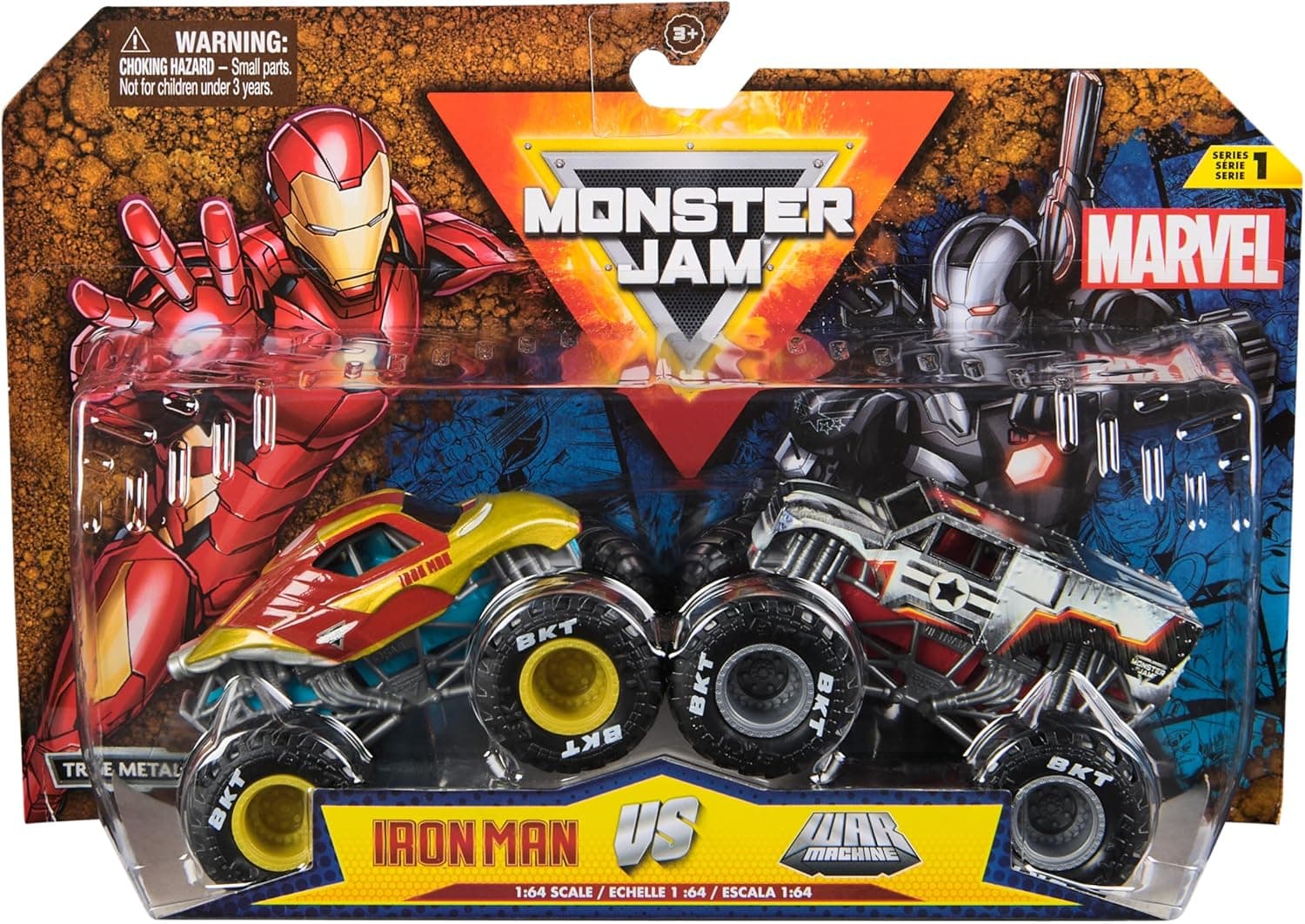 Monster Jam - Pack de 2 carros Monster Truck Marvel oficial escala 1:64 Metálicos - modelo aleatório - 607055 - carros para crianças - jogos infantis - brinquedos crianças 3 anos
