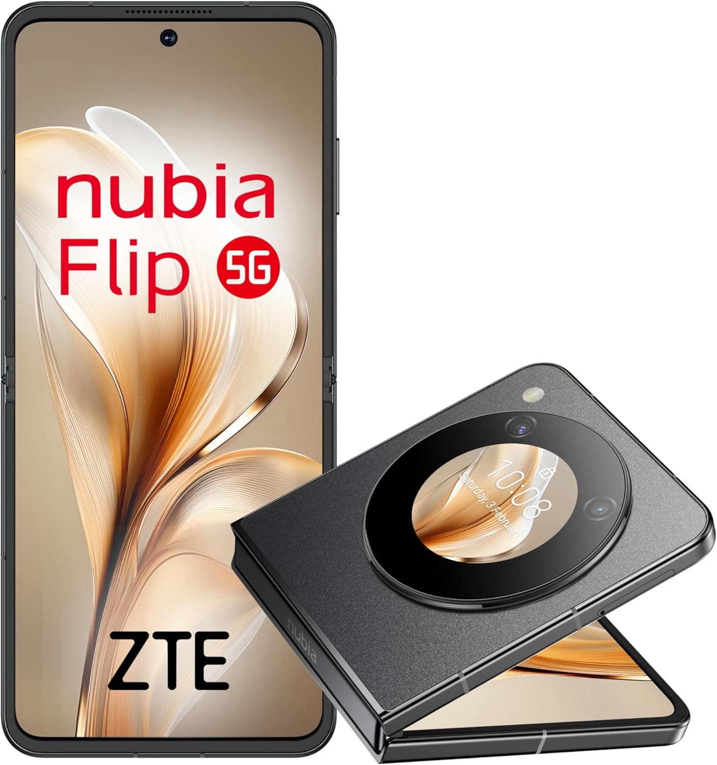 ZTE Nubia Flip Smartphone 5G, ecrã AMOLED de 6,9" FHD, ecrã externo de 1,43", 8 GB RAM expansível, 256 GB ROM, câmara dupla 50 MP+2 MP, bateria 4310 mAh 33 W, Dual SIM, Snapdragon 7Gen 1