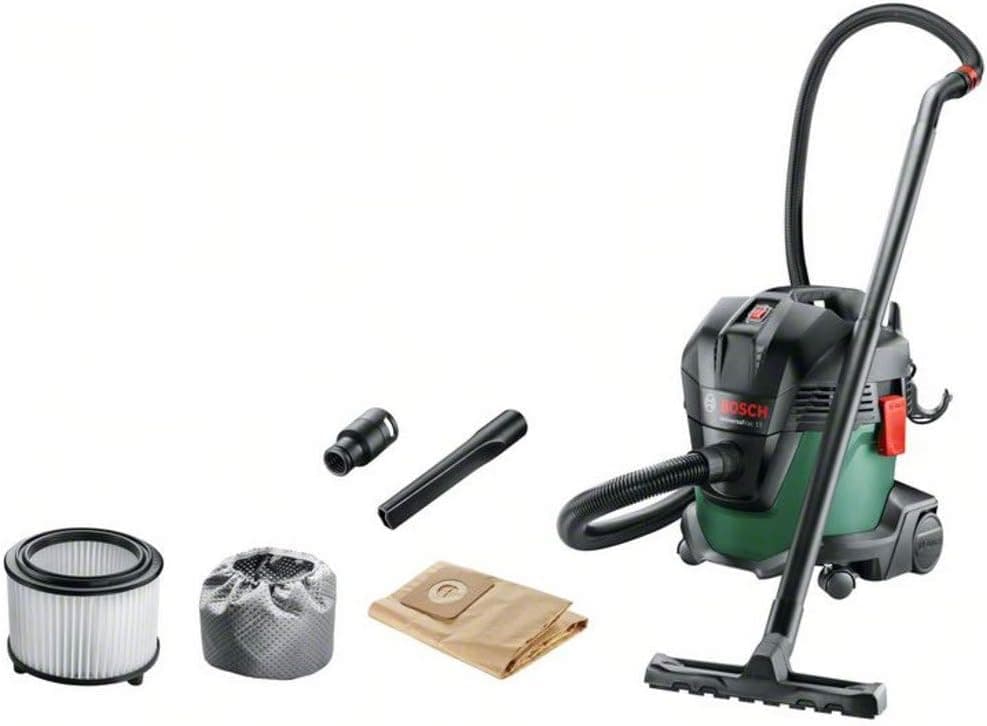 Bosch Universal Vac 15 - Aspirador a seco e húmido, saco de filtros de papel, 1000 W e 15 l (inclui boquilhas para ranhuras e para pisos, 2 tubos de extração, mangueira de 2,2 m, em caixa de cartão)
