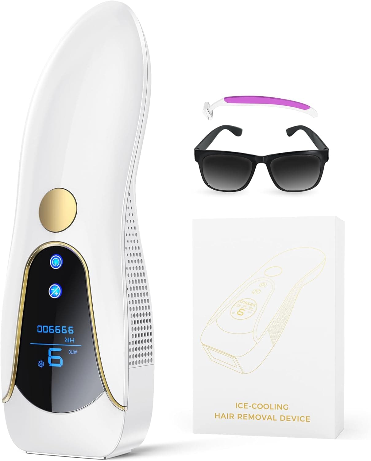 Depiladora a laser IPL com função de refrigeração, 3 em 1 máquina de lavar luz de pulso com modo HR/SC/RA, 9 níveis de energia, 999.900 luz de pressão, máximo 19,35 J para pernas, biquíni, axilas