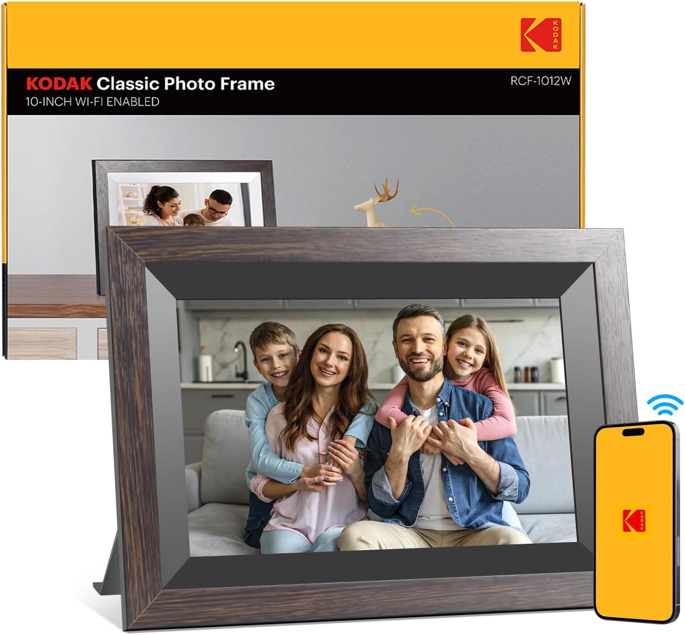 KODAK Moldura de fotos digital WiFi de 10,1 polegadas, memória incorporada de 32 GB, ecrã tátil para HD de 1280 x 800 IPS, suporte multilingue, rotação automática, partilhar instantaneamente
