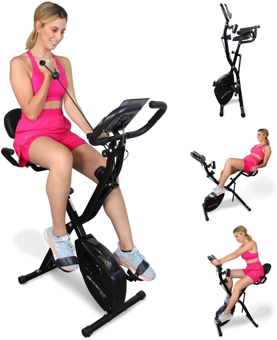 Mobiclinic Everest | Bicicleta estática dobrável 2 em 1 com cintas de resistência e 8 níveis de intensidade
