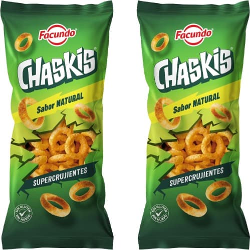 Facundo Chaskis de milho | Snack crocante e delicioso | anéis de milho clássicos | sabor natural, 100 g x 2