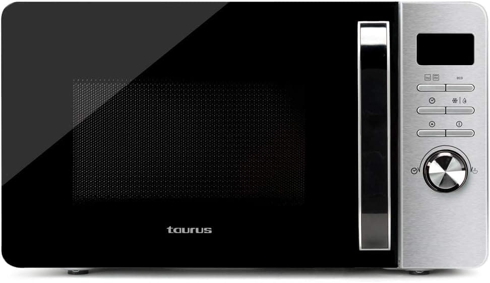 Taurus Fastwave 23L Digital Microwave – Modo Eco, 800W, 1000W Grill, Descongelar, Multicozinhar, Início rápido, Programável, Autolimpeza, 498x370x292 mm, Aço inoxidável