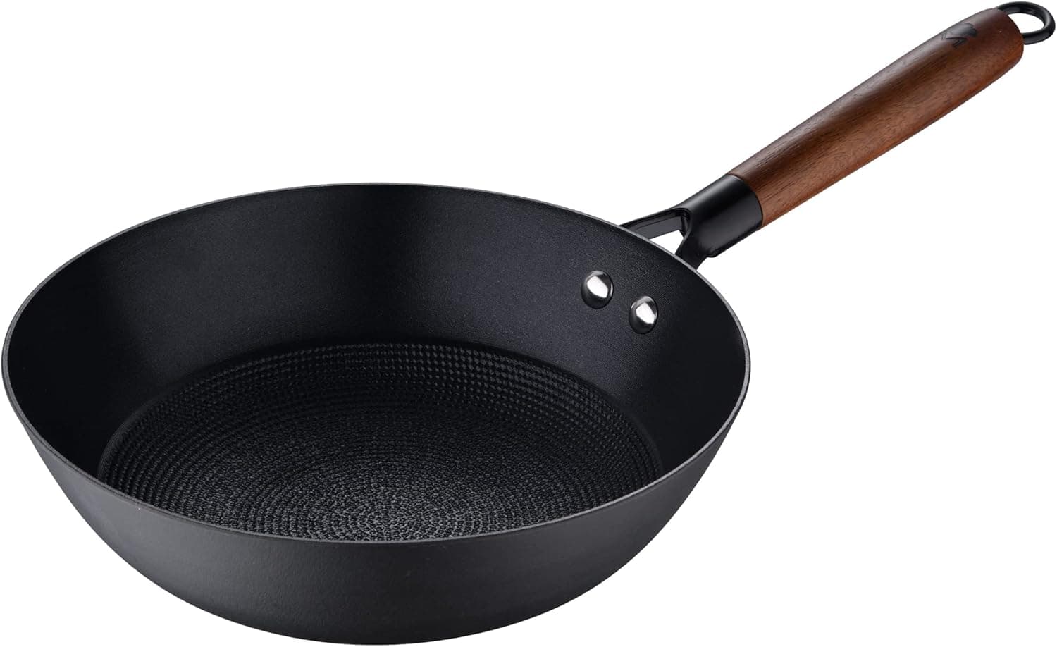 MasterPro Odin Grelha redonda de 28 cm, antiaderente, alças ergonómicas de madeira de acácia, ideais para cozinhar no churrasco, compatível com indução e forno, sem produtos tóxicos