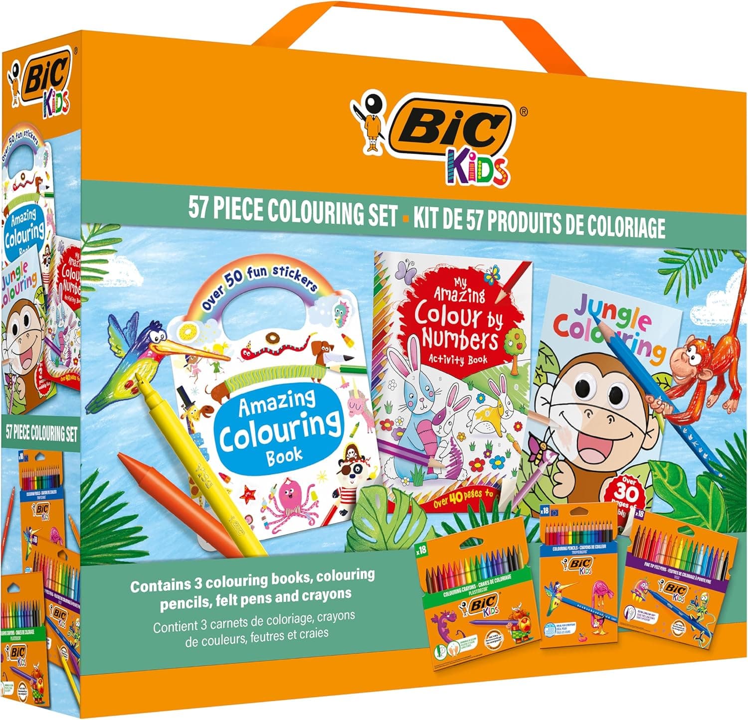 BIC Conjunto de crianças colorido: Presente de criatividade sem limites, inclui 57 peças para colorir, cores vibrantes e 3 livros coloridos divertidos para despertar o lado artístico das crianças