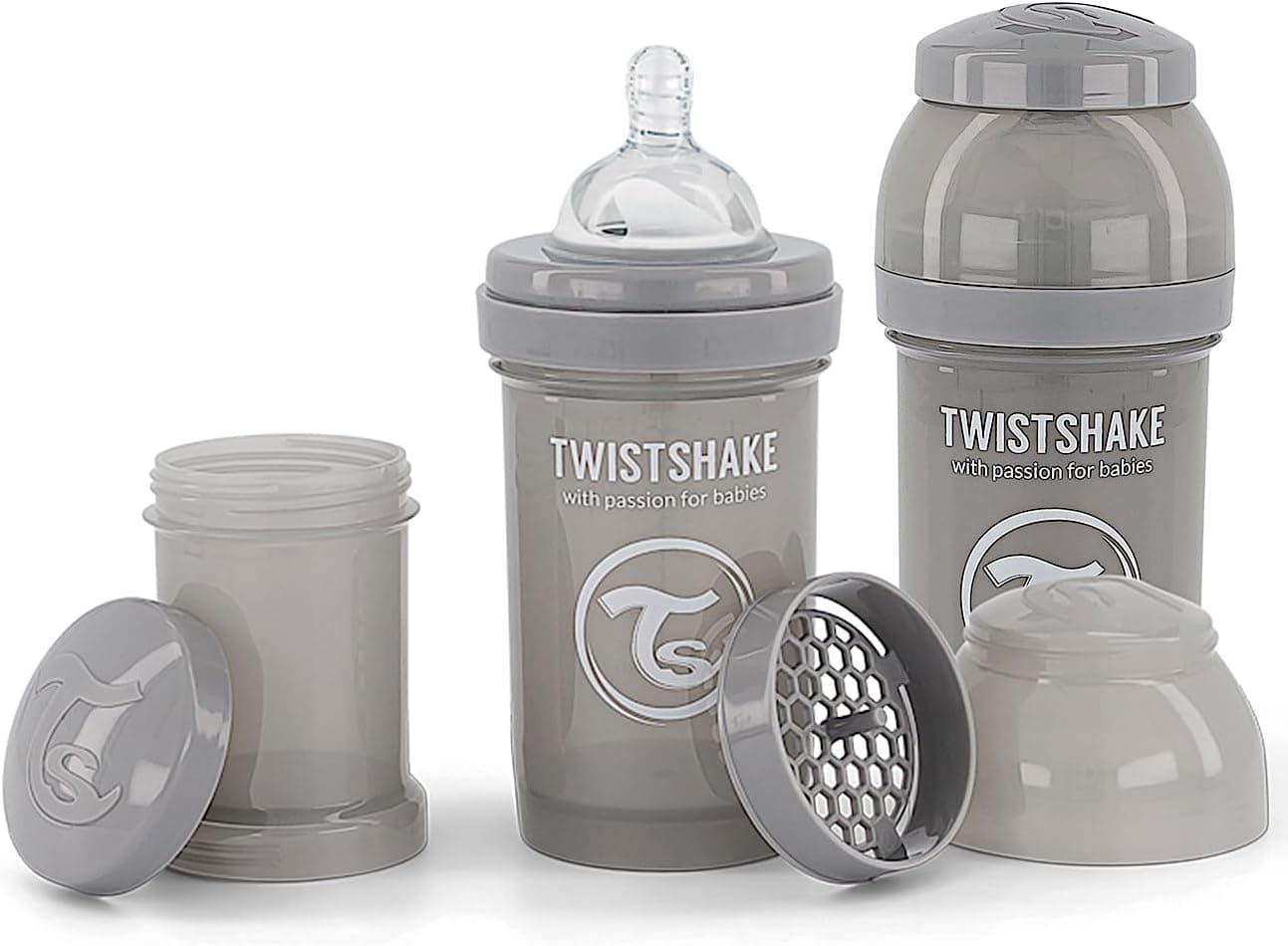 Twistshake | Pack de 2 biberões anti-cólicas com doseador e tetina fluxo lento, 180 ml, sem BPA