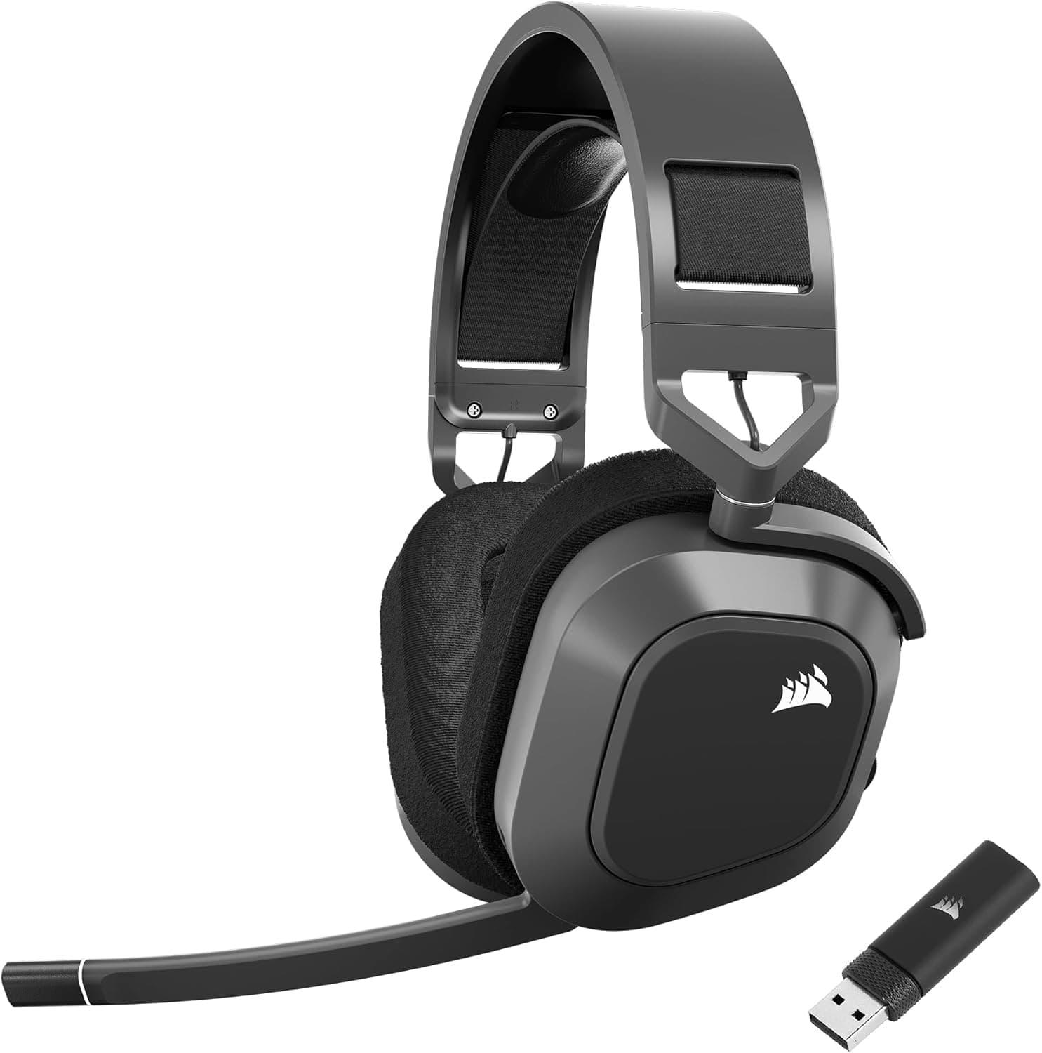 Corsair HS80 MAX Wireless Auriculares para jogos multiplataforma com Bluetooth, Dolby Atmos, microfone de qualidade Broadcast, compatível com iCUE, Mac, PS5, PS4, Switch, telemóvel cinzento aço