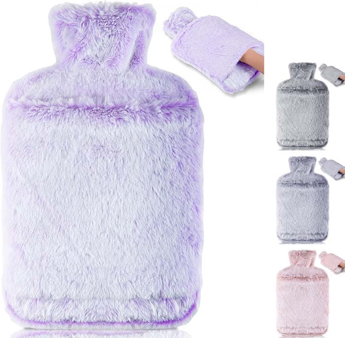 BOLEi Saco de água quente com capa de pelúcia, com bolso canguru, 2 l 