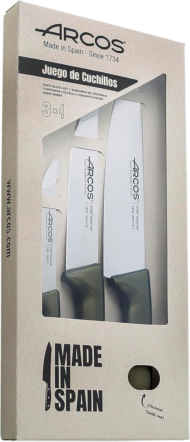 Arcos Nice - Conjunto de 3 facas de cozinha (legumes cozinha chef) - cor dourada metálica