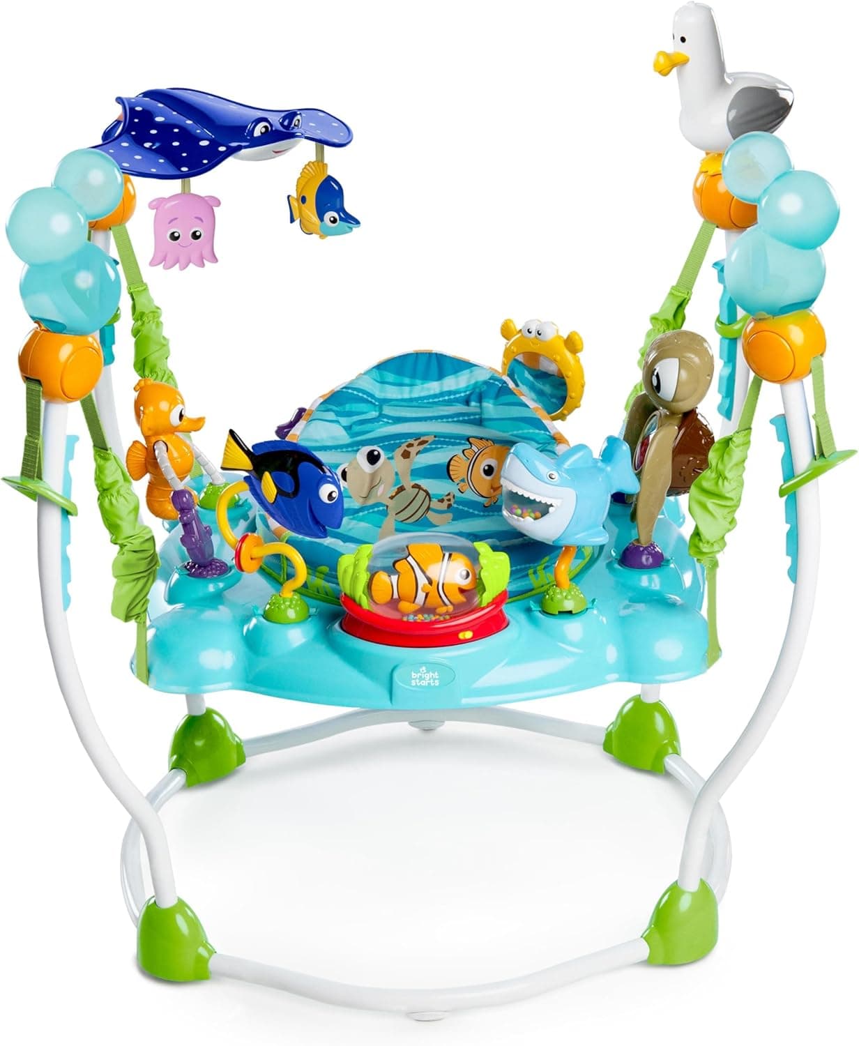Bright Starts, Disney Baby, Finding Nemo, saltador mar de atividades, centro de atividades com 13 atividades, luzes, música e sons do oceano, altura ajustável, rotação de 360°, idades 6 meses +