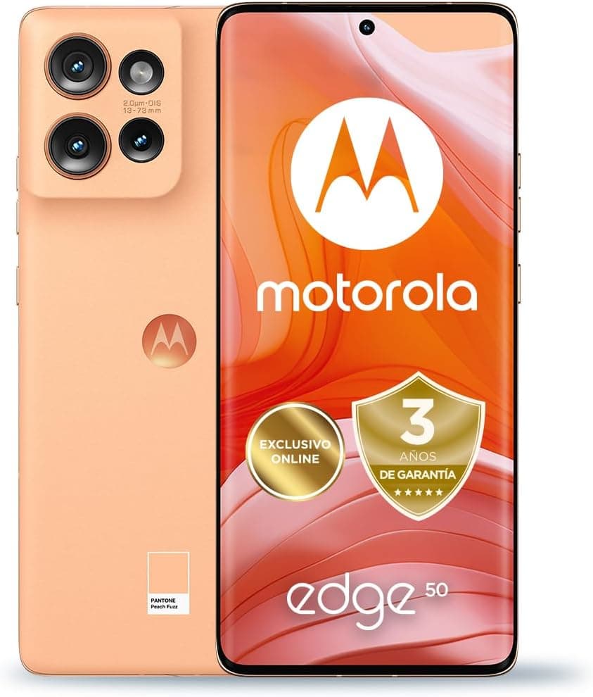 Motorola Edge 50 512 GB (24 GB com RAM Boost), ecrã 6,7″ pOLED 1.5K, câmara 50 MP com zoom ótico 3×, TurboPower 68 W, resistente (cor Peach Fuzz)