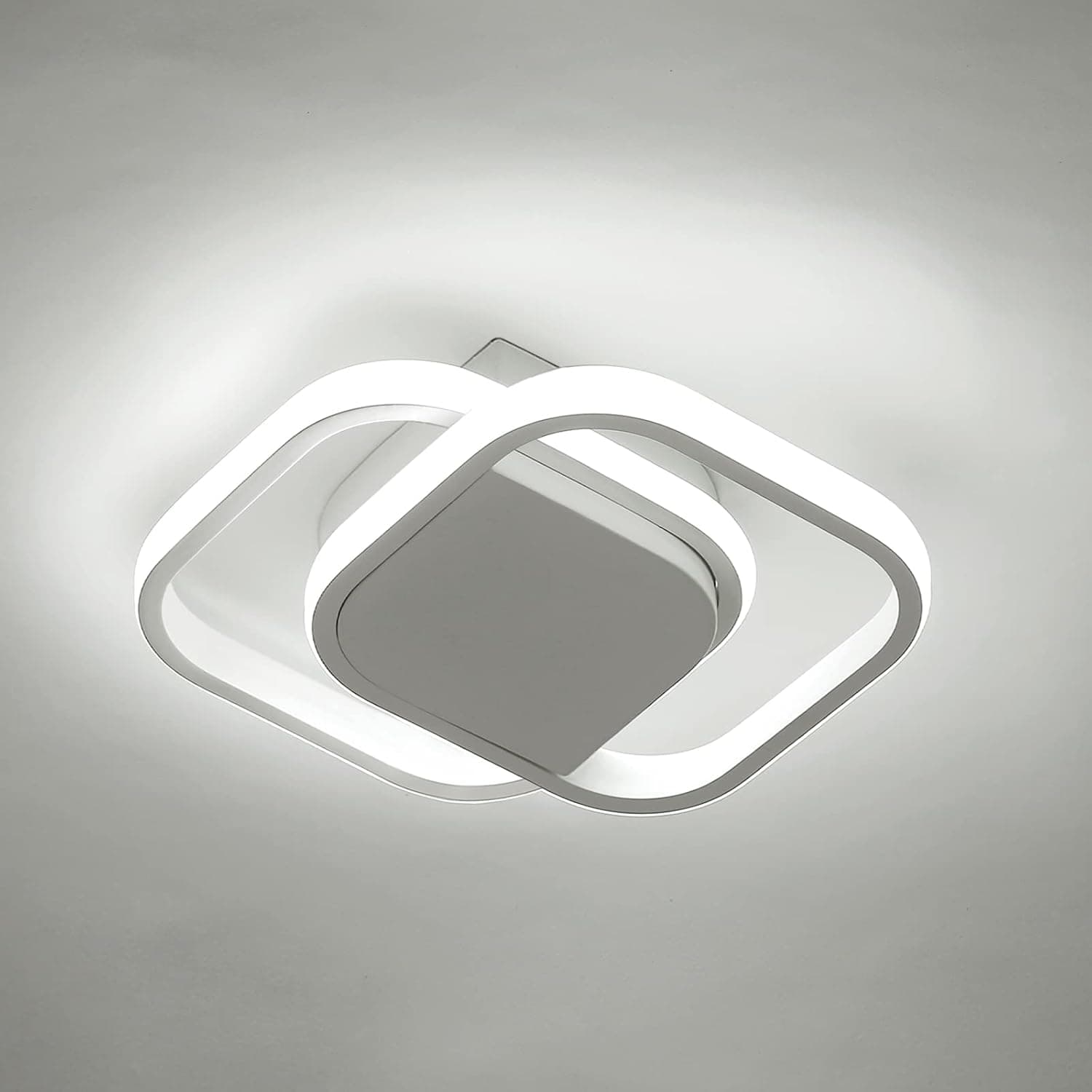 Candeeiro de teto LED, 24 W 2520 LM placa LED teto acrílico branco quadrado para sala de estar de casa, candeeiros de teto LED interior modernos luz branca fria 6000 K (28 cm, branco) 