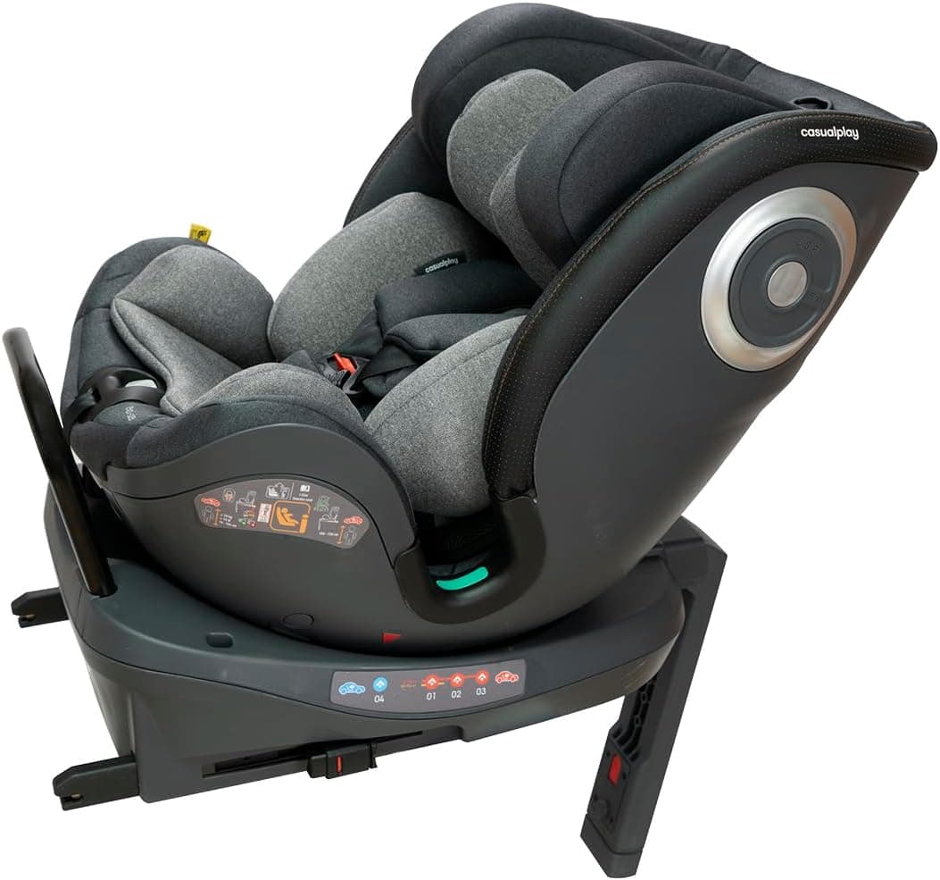 Casualplay Cadeira de carro Revol I size giratória com isofix e perna de apoio, grupo 0 1 2 3 de 0 a 12 anos ou 40 a 150 cm altura e dispositivo de proteção lateral ASP, cinzento