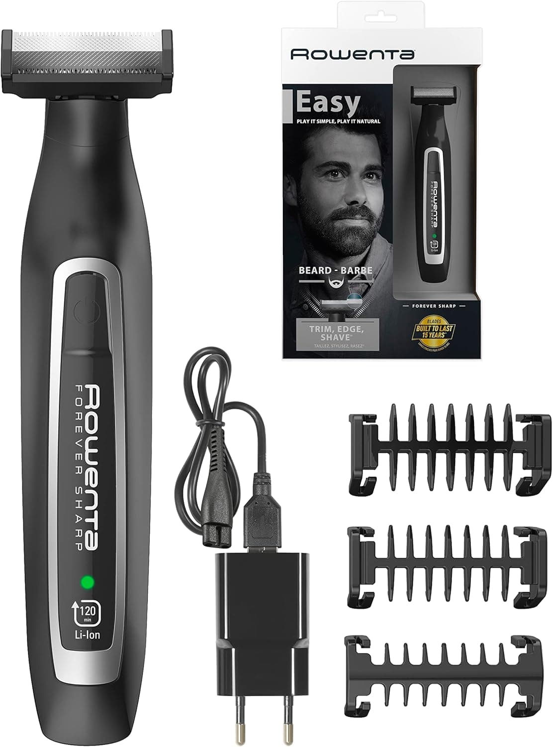 Rowenta Forever Sharp TN6000F4 - Barbeiro híbrido, lâminas de aço inoxidável que não precisam de substituição, versatilidade que permite corte, perfilado e barbear, autonomia de 120 min 