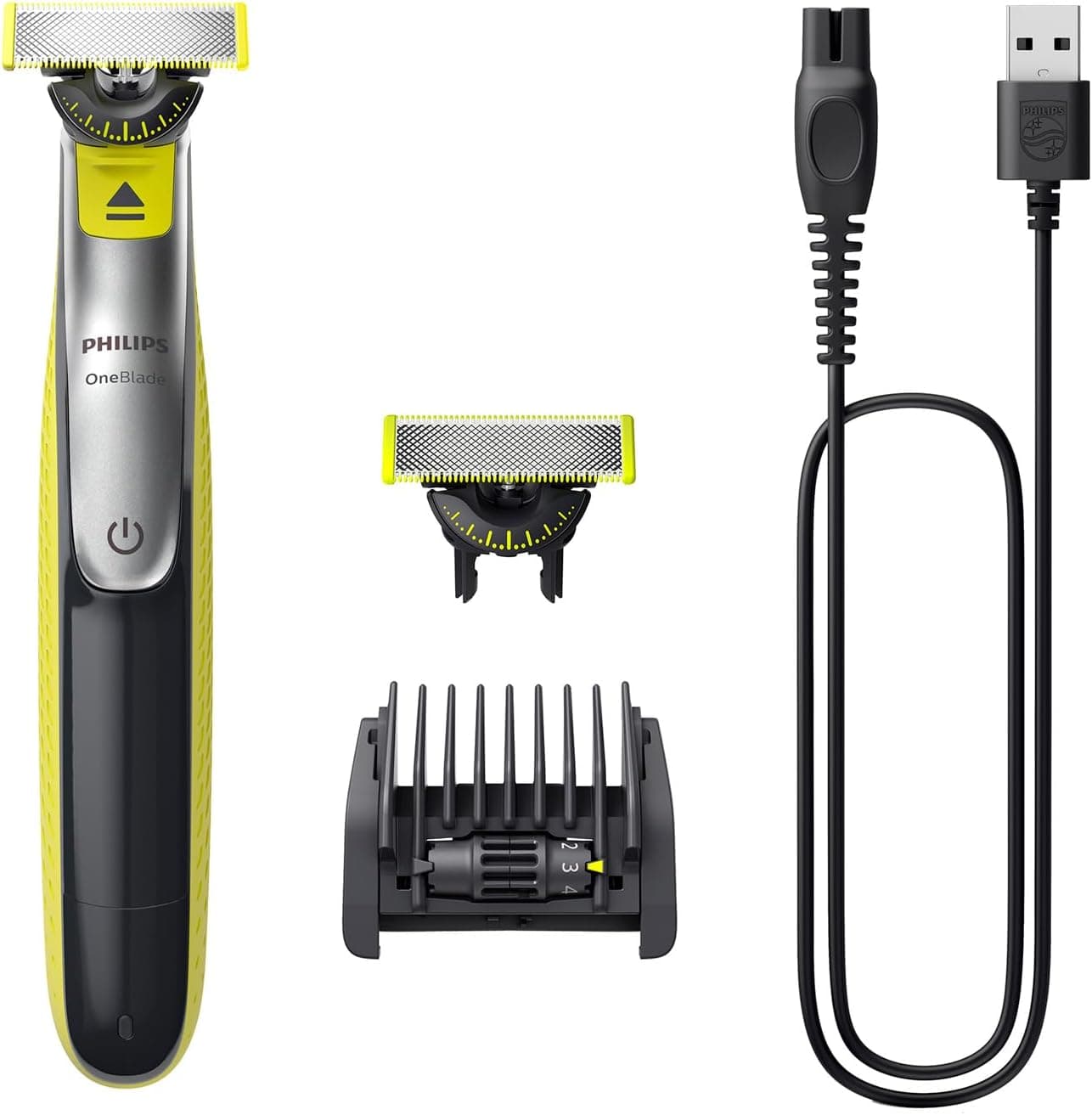 Philips OneBlade 360 Máquina de barbear híbrida, barbeador elétrico e máquina de barbear, 2 lâminas 360, guia de pente ajustável 5 em 1 (modelo QP2734/30)