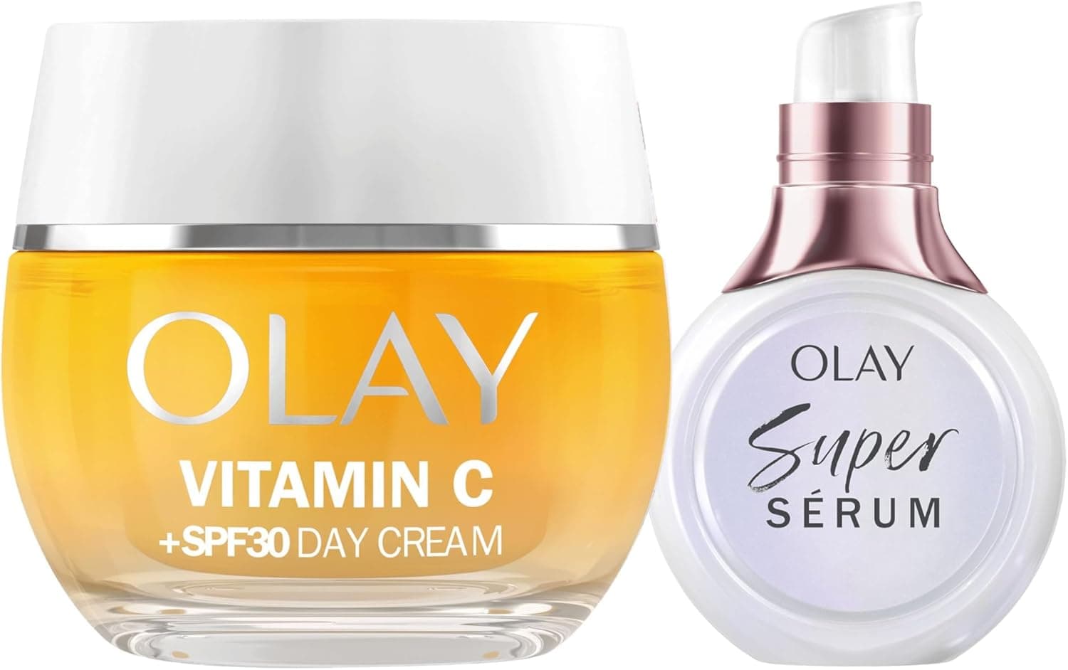Olay Vitamin C SPF30 Creme hidratante de 50 ml e Super Sérum 5 benefícios em 1, 14 ml. Pacote de 2 unidades. Pele mais uniforme, hidratada e luminosa