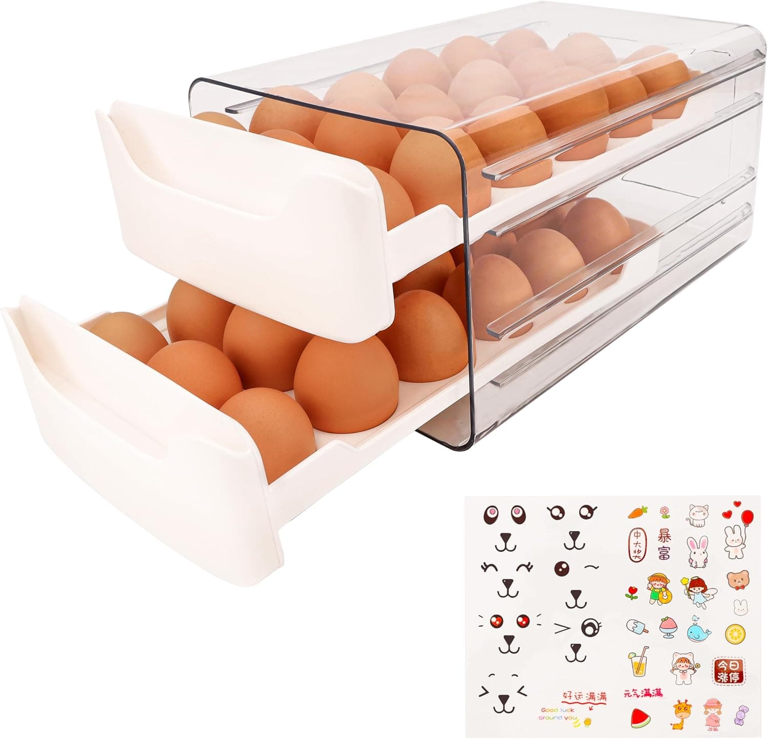 Belle Vous Suporte ovos para frigorífico duplo plástico transparente - dispensador ovos frigorífico com tampa - frigorífico frigorífico, bandeja ou caixa - capacidade para 36 ovos