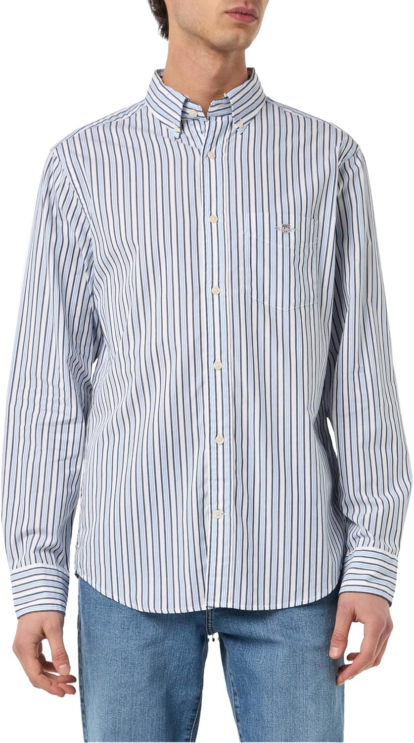 GANT Reg Poplin Stripe | Camisa de algodão às riscas com gola clássica para homem