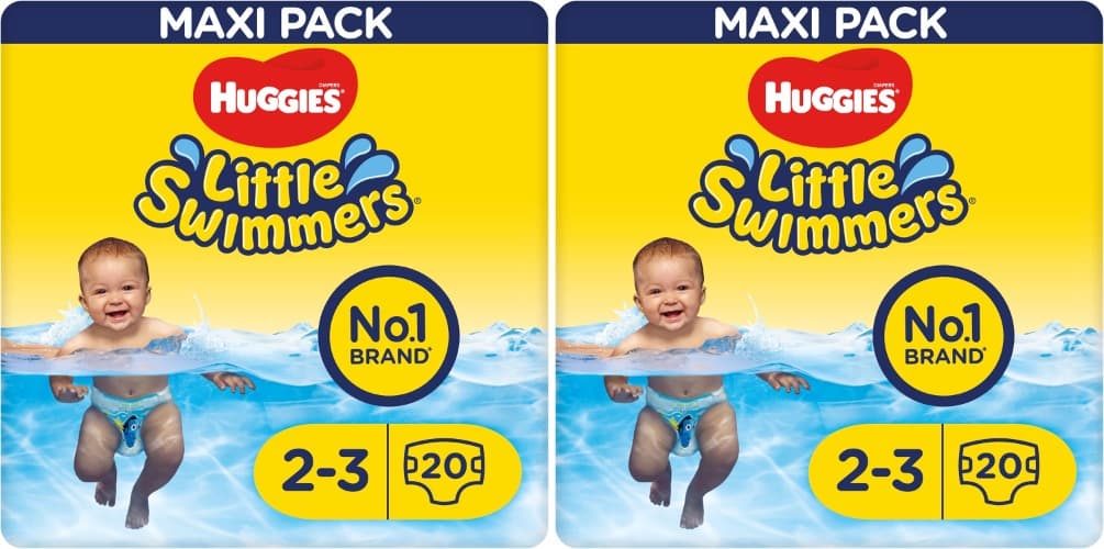 Huggies Little Swimmers | Fraldas de banho descartáveis tamanho S com barreiras anti fugas para bebés, 20 unidades x 2