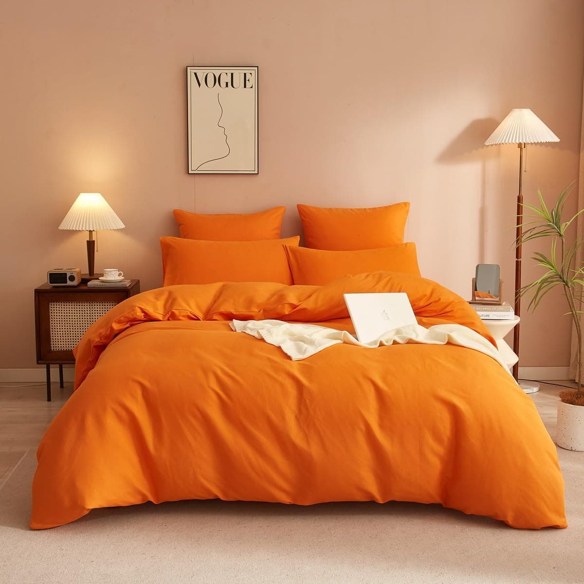 YUTNSAN Conjunto de roupa de cama de 200 x 220 cm, cor laranja lisa, 3 peças, microfibra, moderno, capa de edredão com fecho de correr e fronha de almofada de 80 x 80 cm