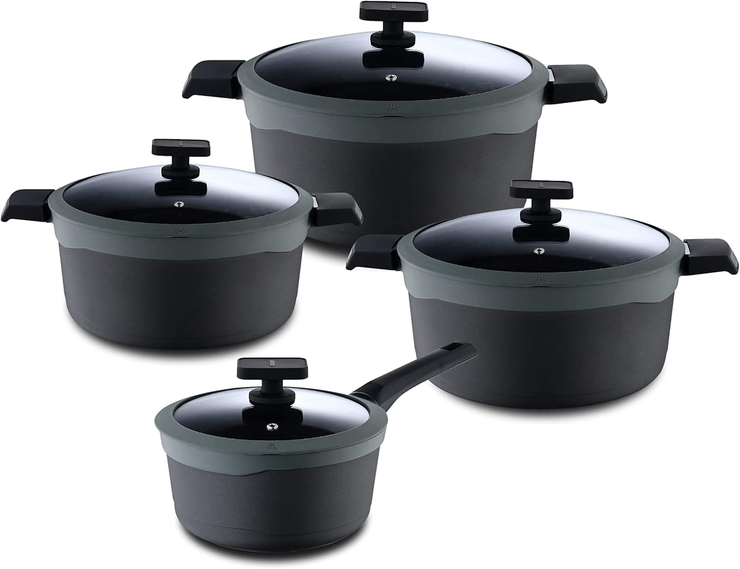 MasterPro Gastro Reeco, conjunto de 3 frigideiras de 20, 24 e 28 cm de diâmetro, indicador de temperatura, alumínio fundido reciclado, anti-aderente, cabo Soft Touch, para todos os tipos de cozinhas