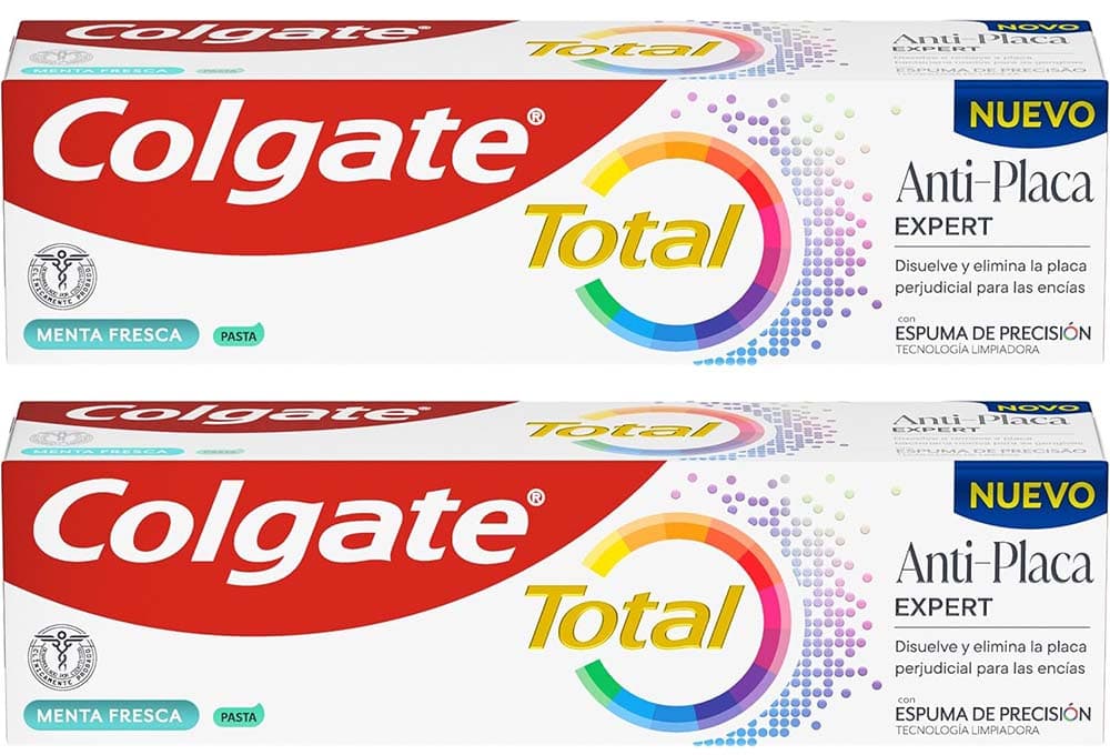 Total anti-placa pert hortelã fresca, pasta de dentes que elimina a placa que danifica as gengivas e neutraliza o seu efeito prejudicial, 75 ml x 2