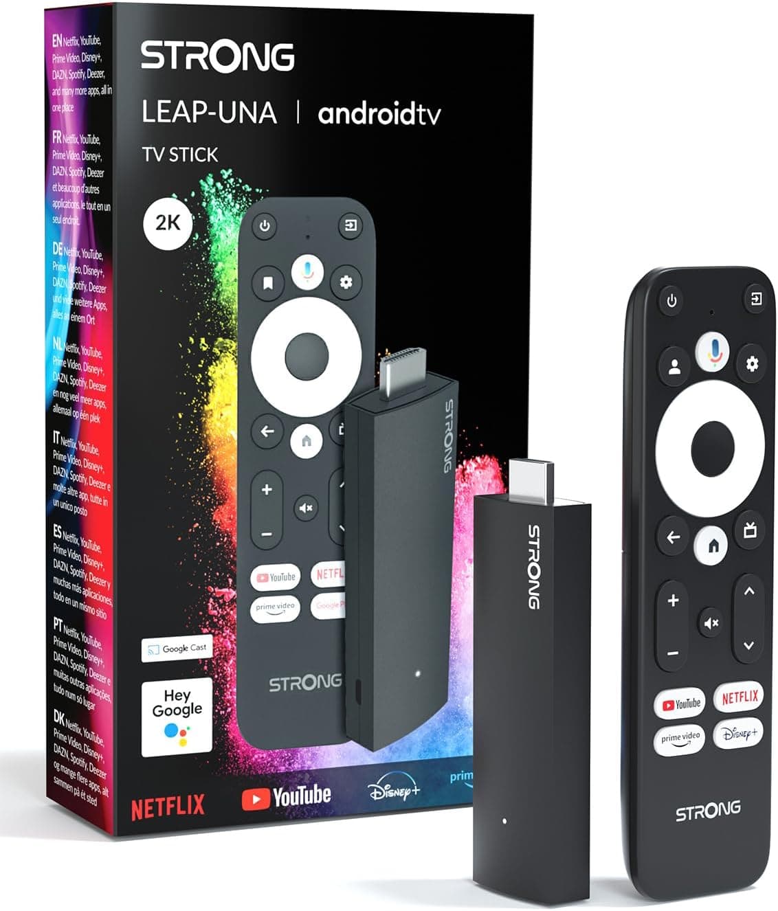 STRONG Leap-UNA Stick de streaming Android TV, Wi-Fi, Chromecast integrado, TV Box Android 11, assistente do Google, HDR10, Dolby áudio e visão dolby, Google Play, Netflix, Youtube