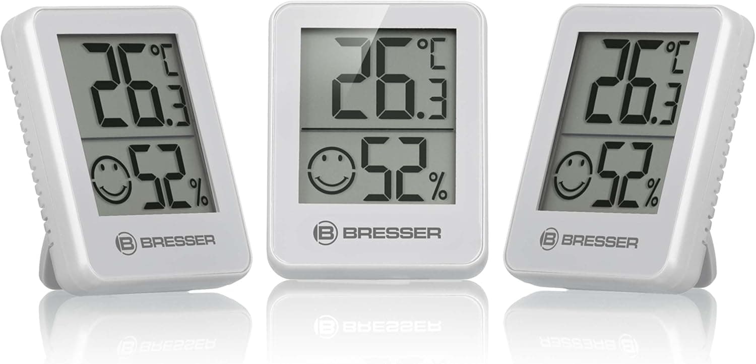 Bresser Termómetro higrómetro Temeo Hygro Indicator, conjunto de 3 unidades para instalação ou montagem na parede com indicador de temperatura ambiente, branco, 4,5 x 1,6 x 5,8 cm, branco