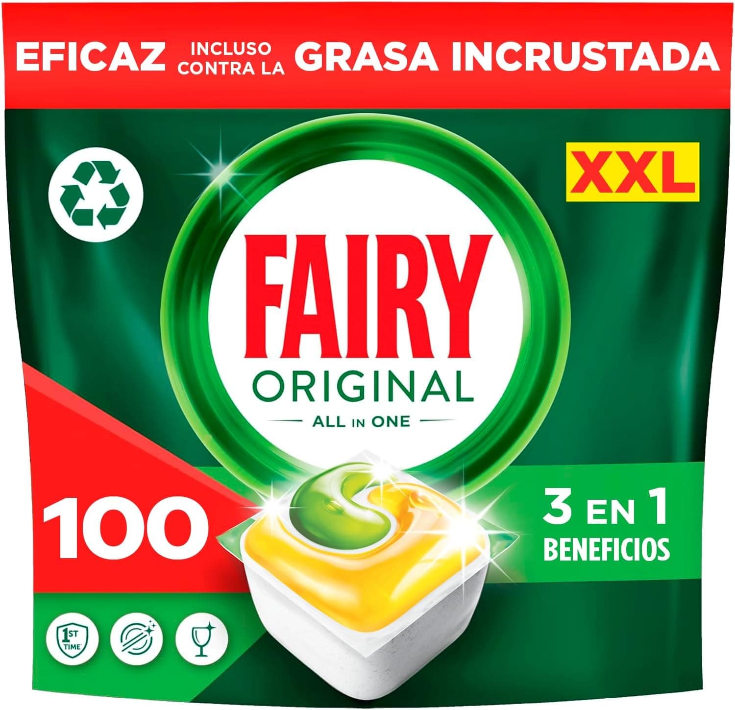 Fairy Original Tudo em um cápsulas de máquina de lavar louça, 100 cápsulas