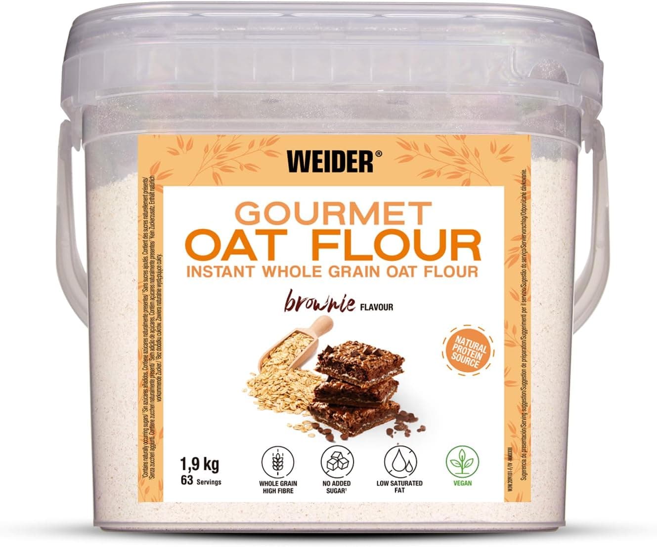 Weider Oat Gourmet. Farinha de aveia integral. Fonte de proteína com baixo teor de açúcares. Sabor Brownie (1,9 kg)