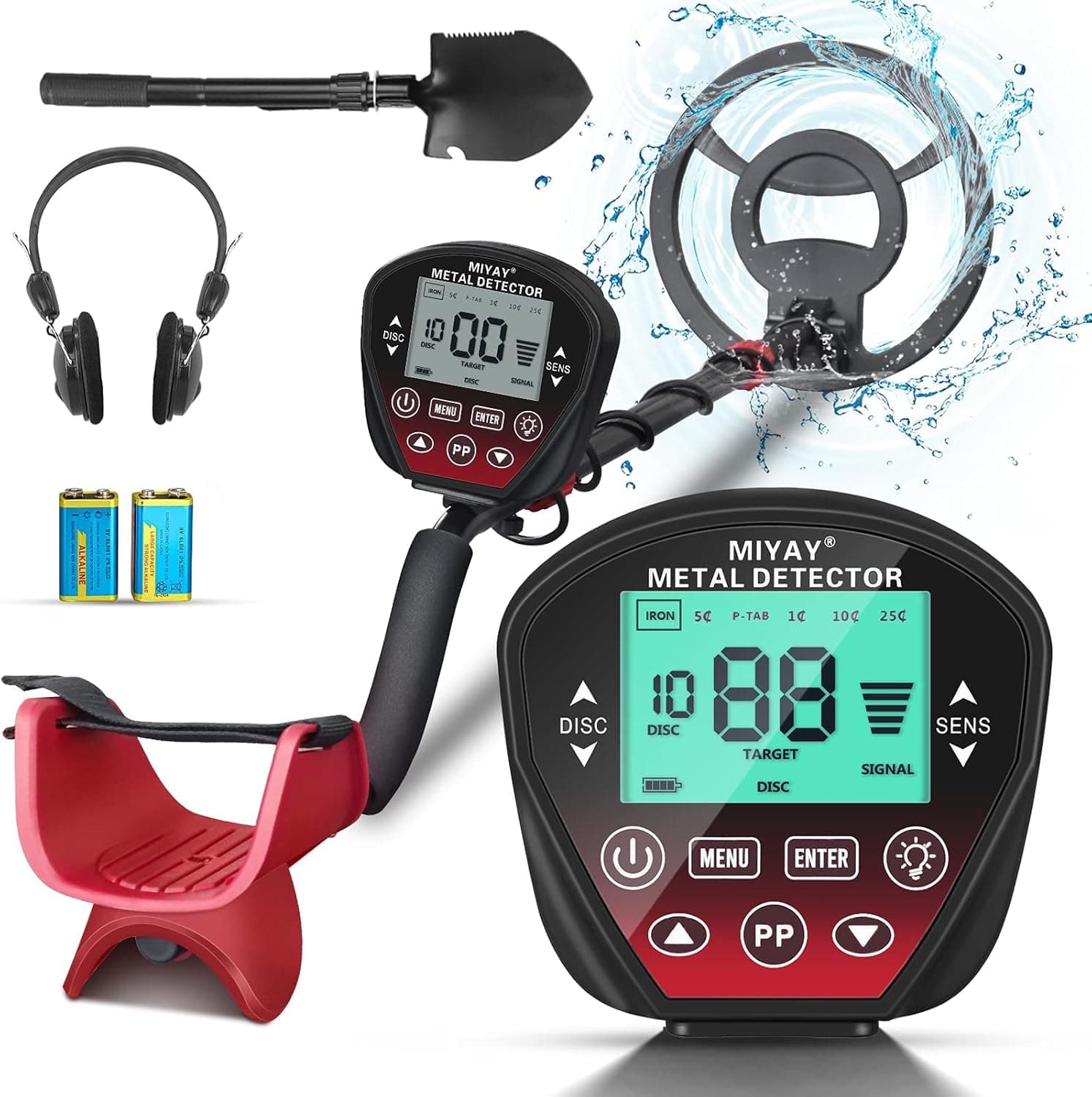 Detector de metais profissional para adultos e crianças - MIYAY Detector de metais de alta precisão, bobina de pesquisa impermeável de 10 polegadas, altura ajustável, ecrã LCD, 6 modos