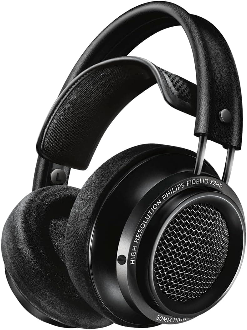 Philips Fidelio X2 Auriculares com cabo de alta resolução, acústicos e abertos por trás, transdutores LMC de neodímio de 50 mm, almofadas de espuma com memória de veludo de luxo