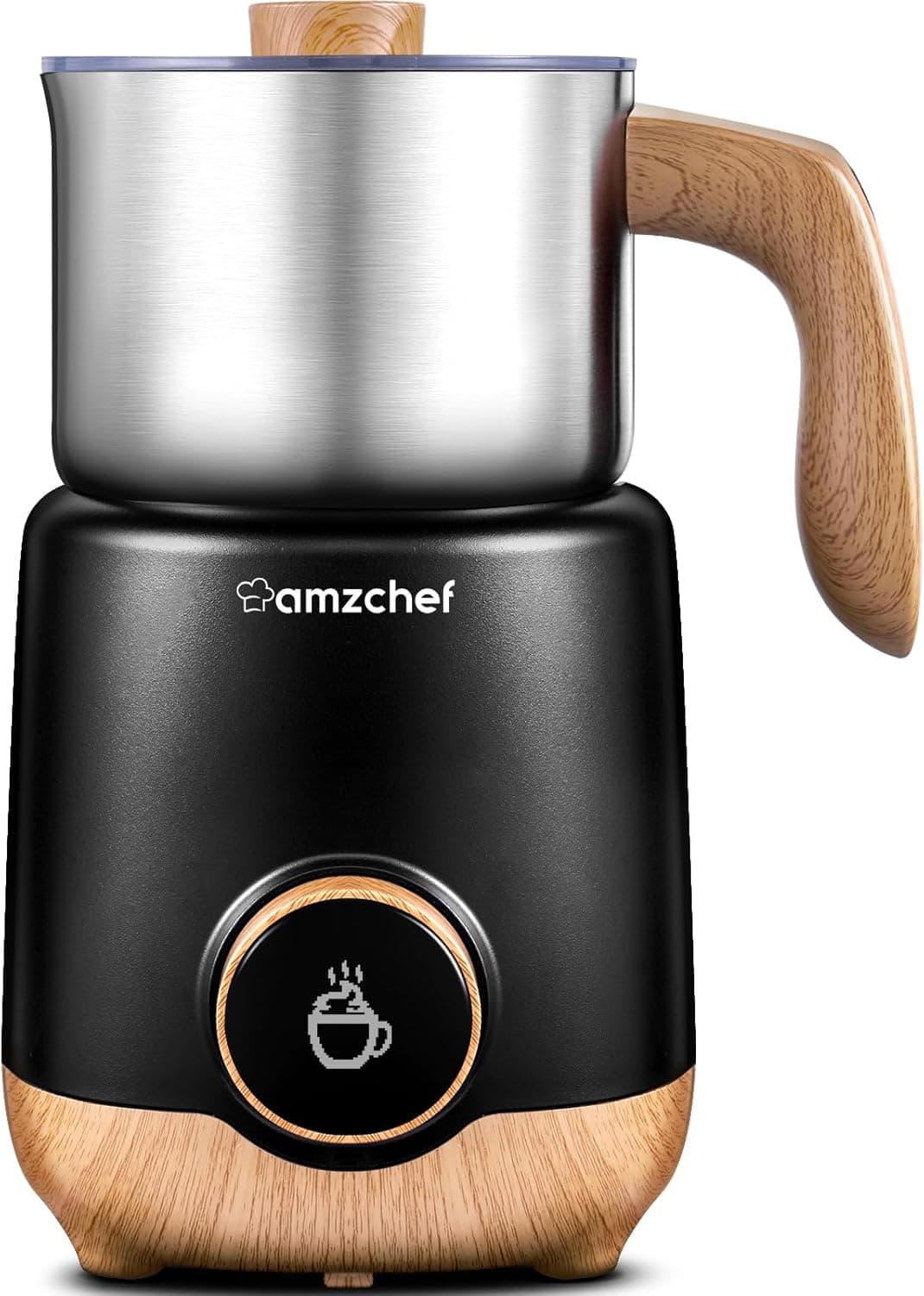 AMZCHEF 8-IN-1 Espumador de leite elétrico 550 W, 600 ml aquecedor de leite para espumar leite quente e frio, leite quente, leite com chocolate, comida para bebé à base de leite, preto 