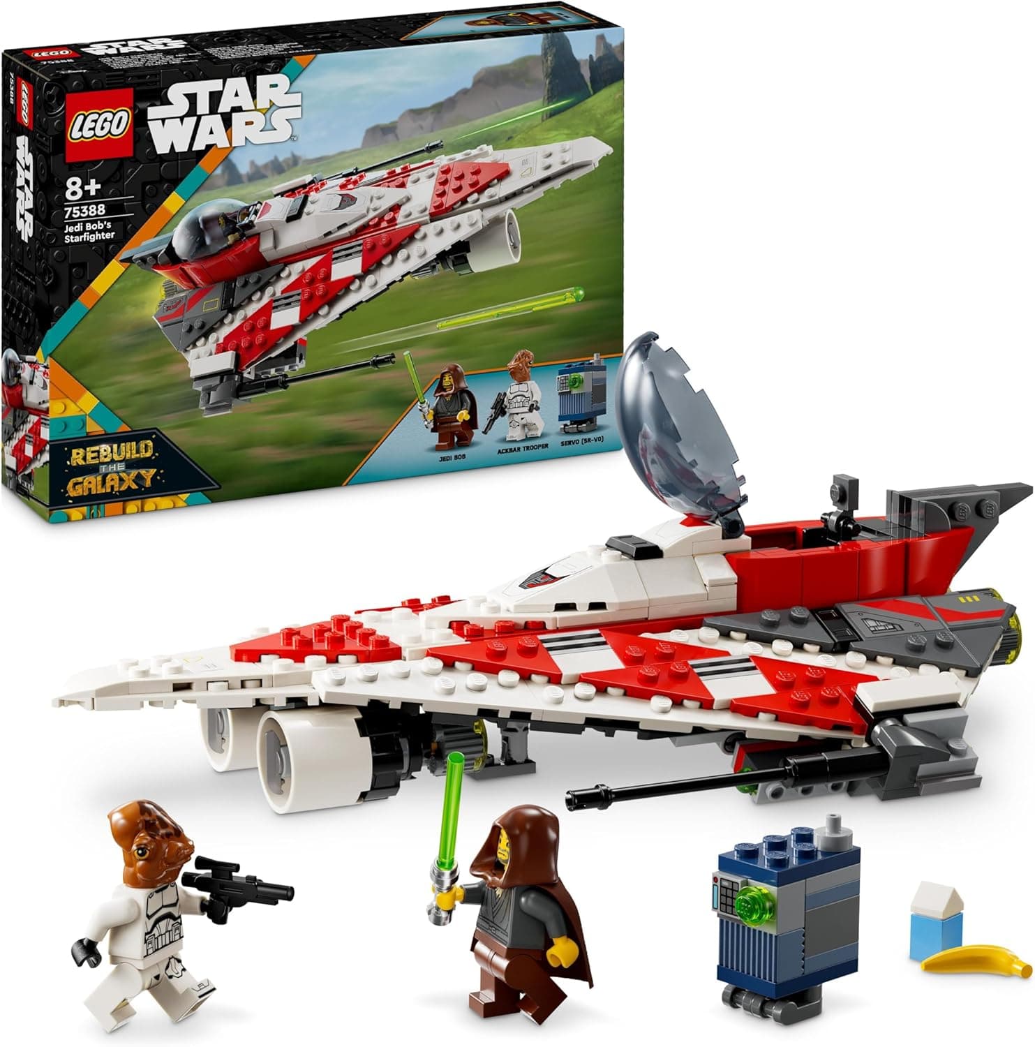 LEGO Star Wars Caça estelar de Jedi Bob, casaco de nave, brinquedo de construção para coleção, minifiguras de personagens, presente de aniversário para crianças, meninas e fãs de 8 anos ou mais 75388