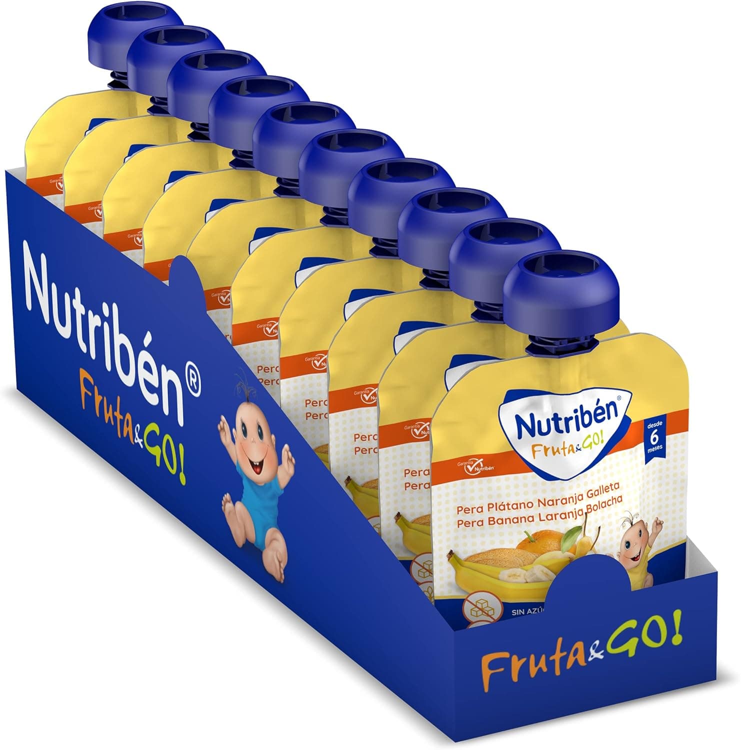 Nutribén Fruta And Go | 100 % saco de purê de frutas, natural, banana laranja e bolacha, conjunto de 10 unidades x 90 g