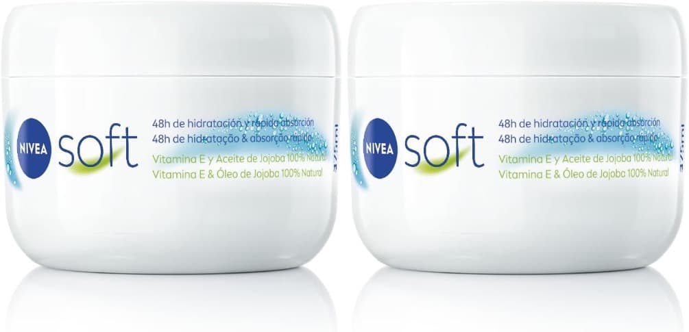 NIVEA Soft (2 x 375 ml), creme multiusos com óleo de jojoba e vitamina E, creme hidratante intensivo para os cuidados da pele do rosto, corpo e mãos, sem parabenos
