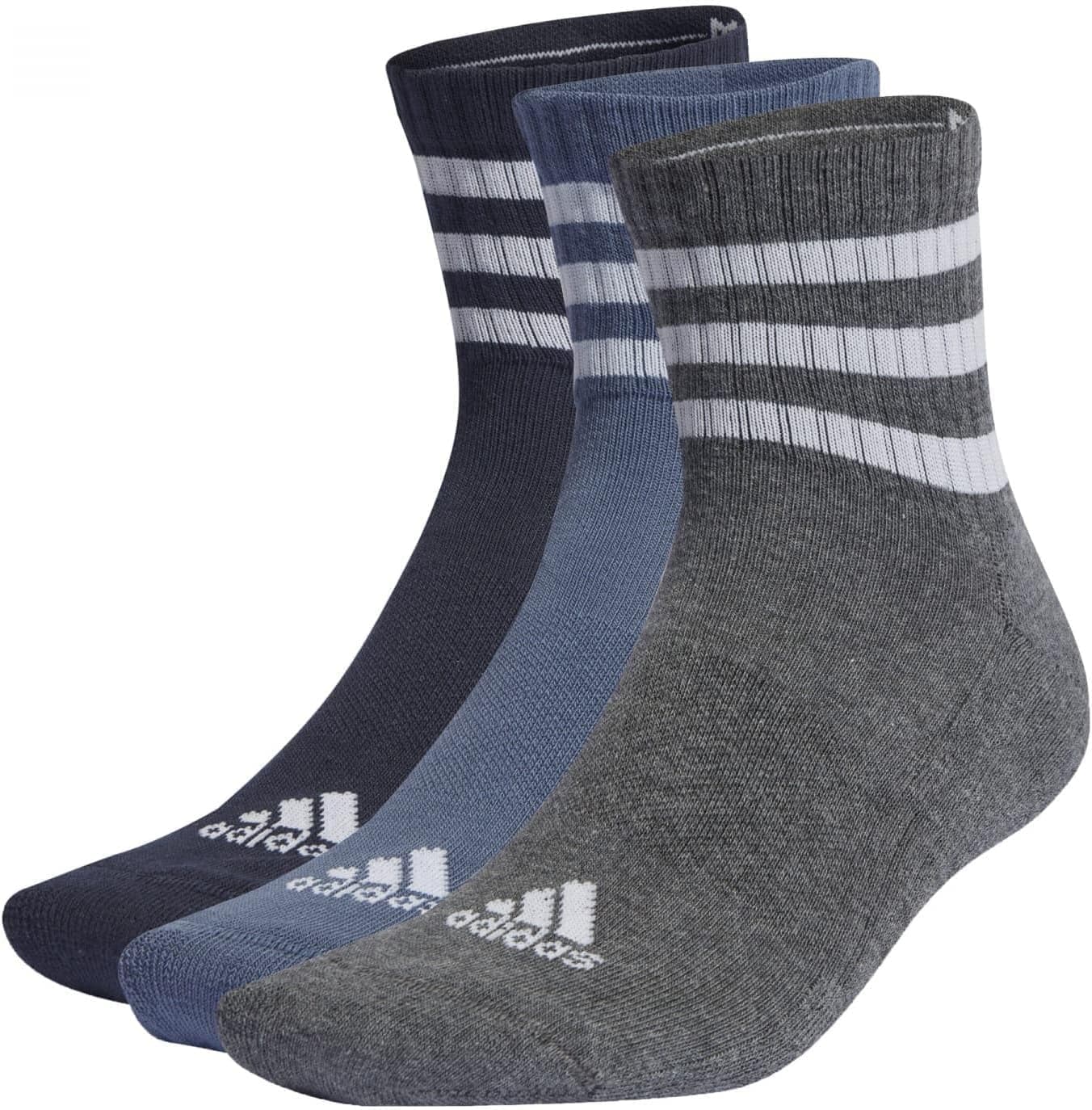 adidas Meias unissexo adulto 3-Stripes Cushioned Sportswear Mid-Cut Socks, 3 pares
