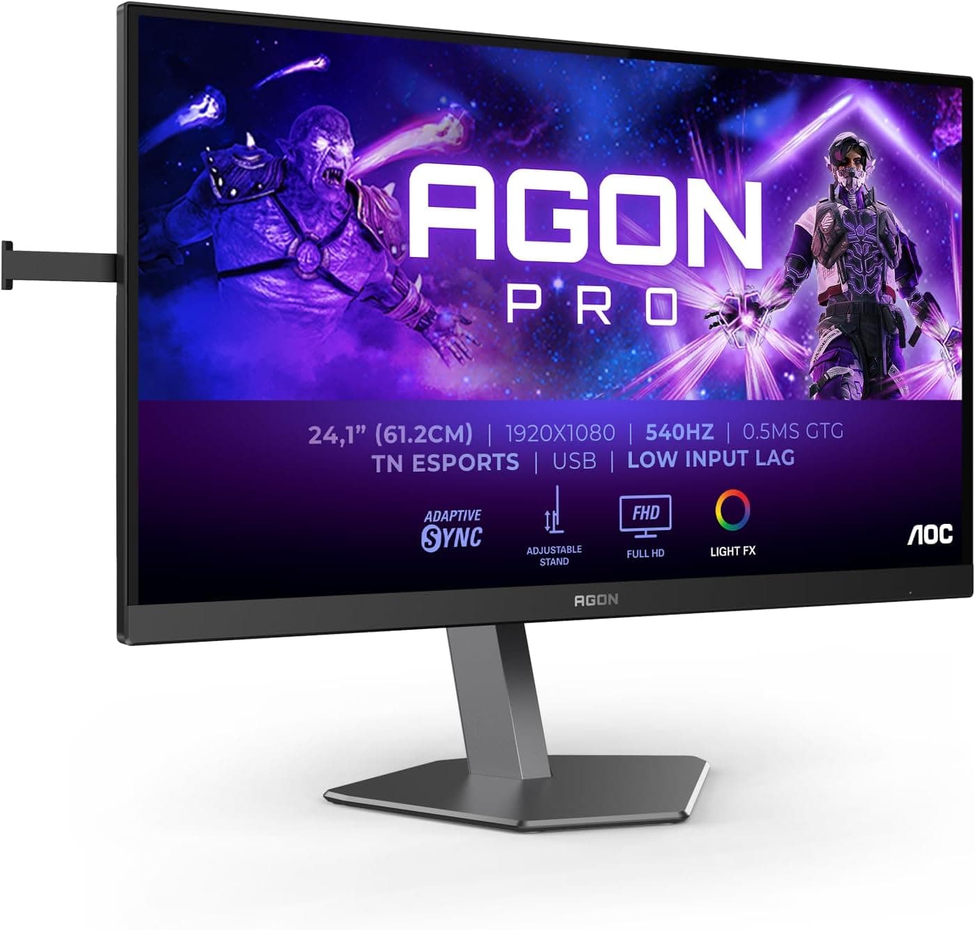 AOC Agon Pro AG246FK - Monitor Gaming FHD de 24,1 Pulgadas, 540 Hz, 0,5 ms, FreeSync Premium, Comp. G-Sync, HDR400 (2X HDMI, DisplayPort, Hub USB) Negro/Gris TN Adaptive Sync 24 Pulgadas 4K 540 Hz