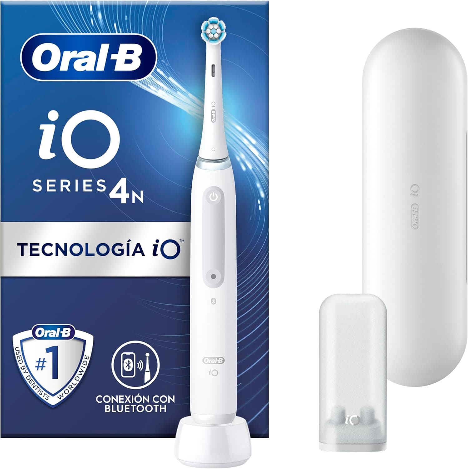 Oral-B iO 4N Escova de dentes elétrica com 1 cabeça e 1 estojo de viagem, desenhado por Braun, presentes originais - branco