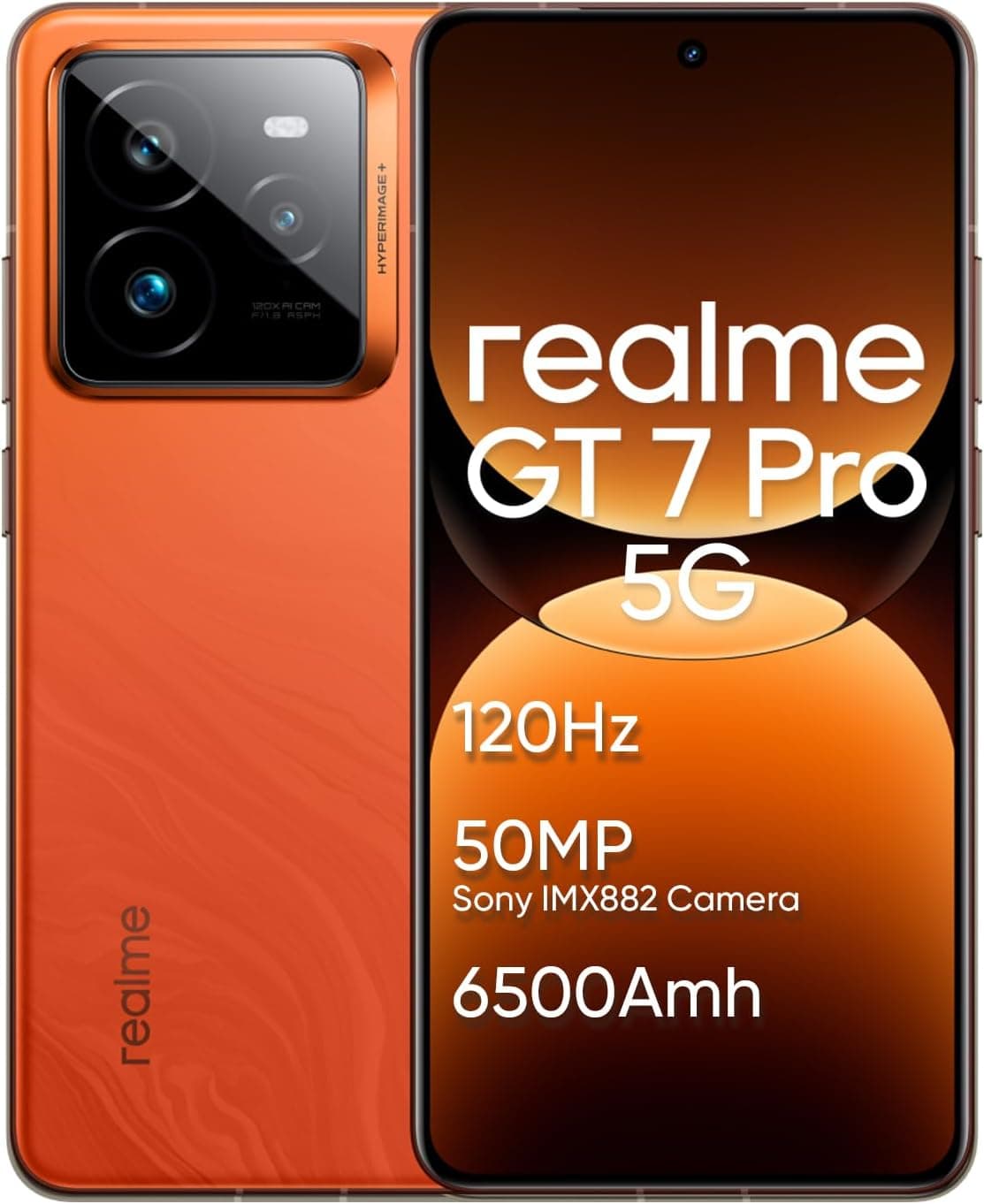 realme GT 7 Pro 5G Smartphone 12 + 256 GB, Snapdragon 8 Elite processado, Ultra-Sharp 50MP AI Snapshot Camera, Four-Sided 6,78 '' 120 Hz RealWorld Eco Display, NFC, Dual Sim, Orange