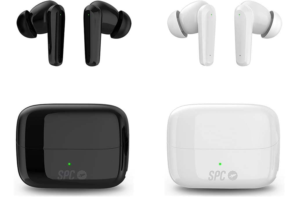 SPC Ether 2 Pro – Auriculares sem fios pretos com cancelamento ativo de ruído, autonomia de 6 horas + 20 horas em estojo de carregamento, modo de jogar, IPX4, controlo tátil e leves