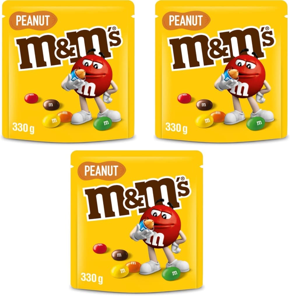 M&M's Amendoim Snack em bolinhas coloridas de chocolate com leite e amendoim, 330 g x 3