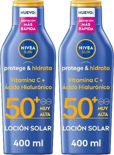 NIVEA SUN Protege & Hidrata Leite Solar FP50 - Protetor solar corporal, proteção UVA/UVB - loção impermeável - hidratação 48 h, com pantenol e glicerina, todos os tipos de pele - 400 ml