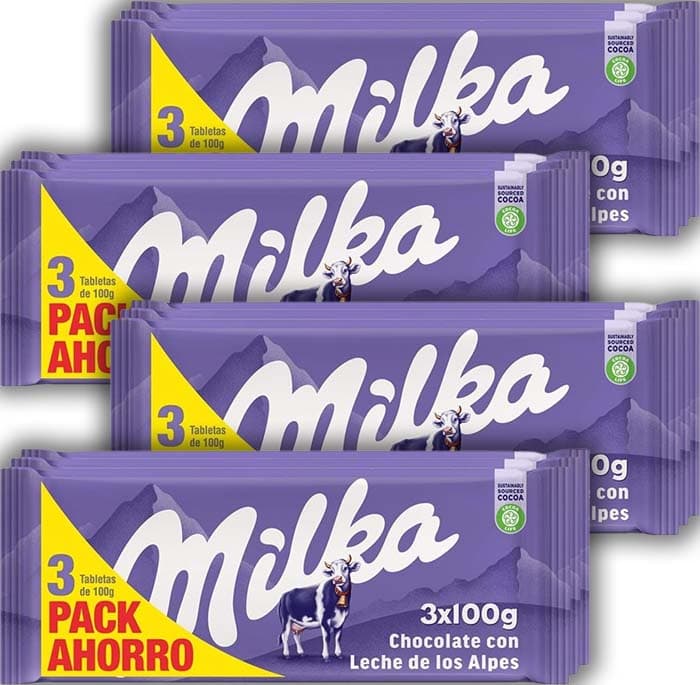 Milka Tablet de chocolate com leite dos Alpes, 12 x 100 g