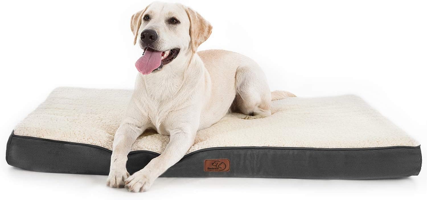 Bedsure, Cama de cão ortopédica, colchão lavável, capa removível, com espuma de caixa de ovos, cinzenta, 112 x 81 x 7,6 cm, 91 x 68 x 7,6 cm, 76 x 50 x 7,6 cm