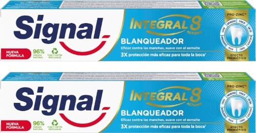 Signal Integral 8 Branqueador | Pasta de dentes com tecnologia PRO-ZINC para proteção completa e ação antibacteriana, 75 ml x 2